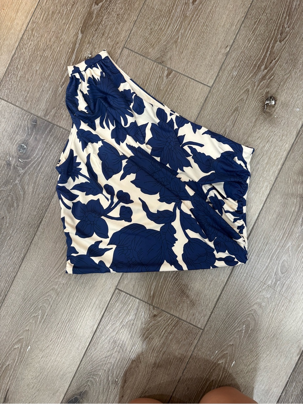 H&M Cream and Navy Floral Asymmetrical Skirt